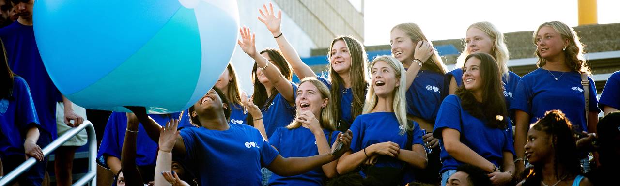 students pass a large beach ball around during Laker Kickoff